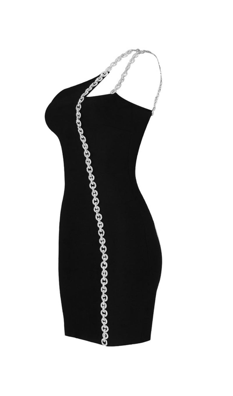 One-shoulder long chain dress