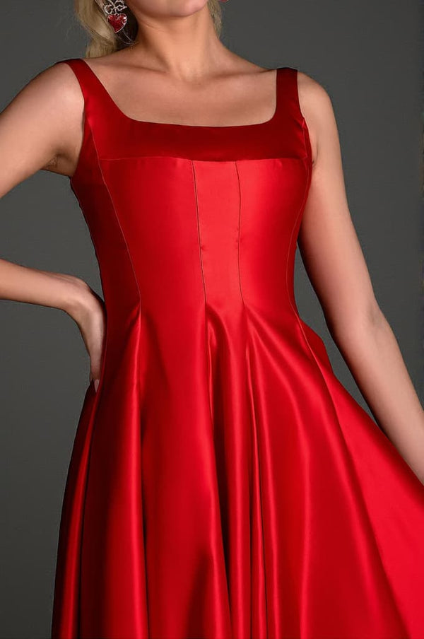 Filio Strap Satin Patchwork Dress In Red