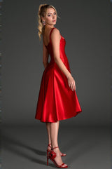 Filio Strap Satin Patchwork Dress In Red