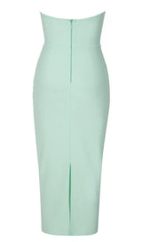 STRAPLESS CORSET MIDI DRESS IN SEAFOAM GREEN