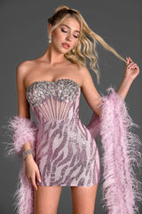 Siderou Strapless Diamond Sequin Dress With Shawl