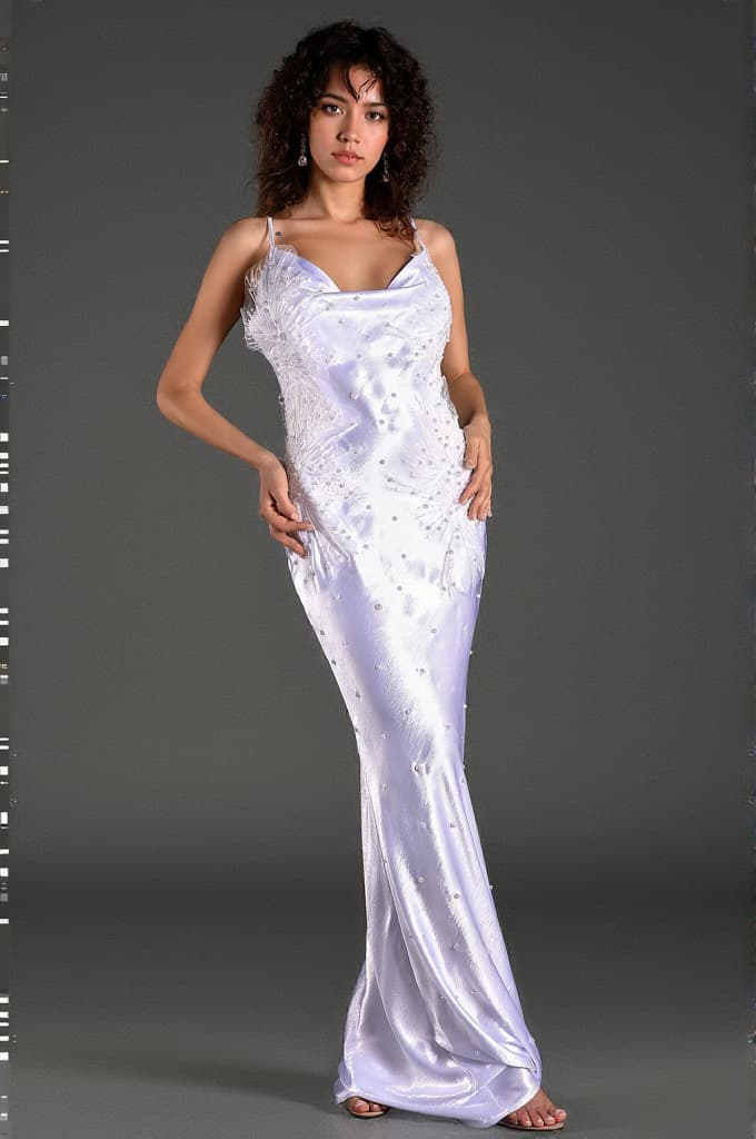 Alanides Bead Applique Satin Dress