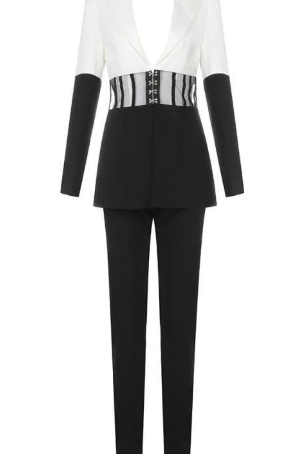BLACK AND WHITE STITCHING WAIST SEE-THROUGH SUIT
