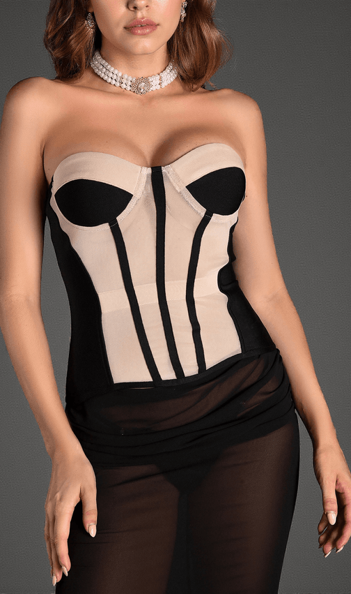 Christos Allure Strapless Corset Sheer Gown | Elegant Evening Maxi Dress