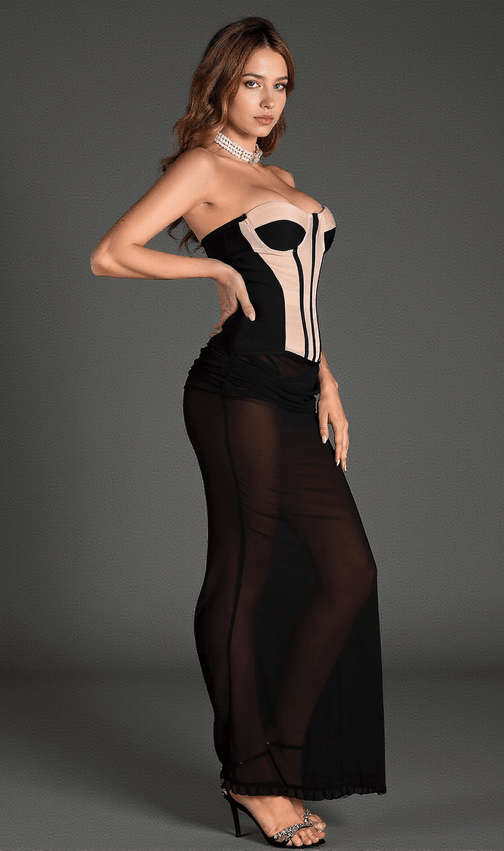Christos Allure Strapless Corset Sheer Gown | Elegant Evening Maxi Dress