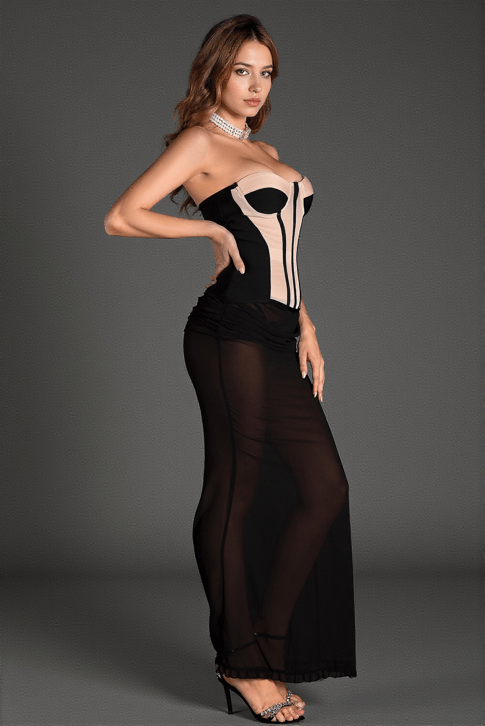 Christos Allure Strapless Corset Sheer Gown | Elegant Evening Maxi Dress