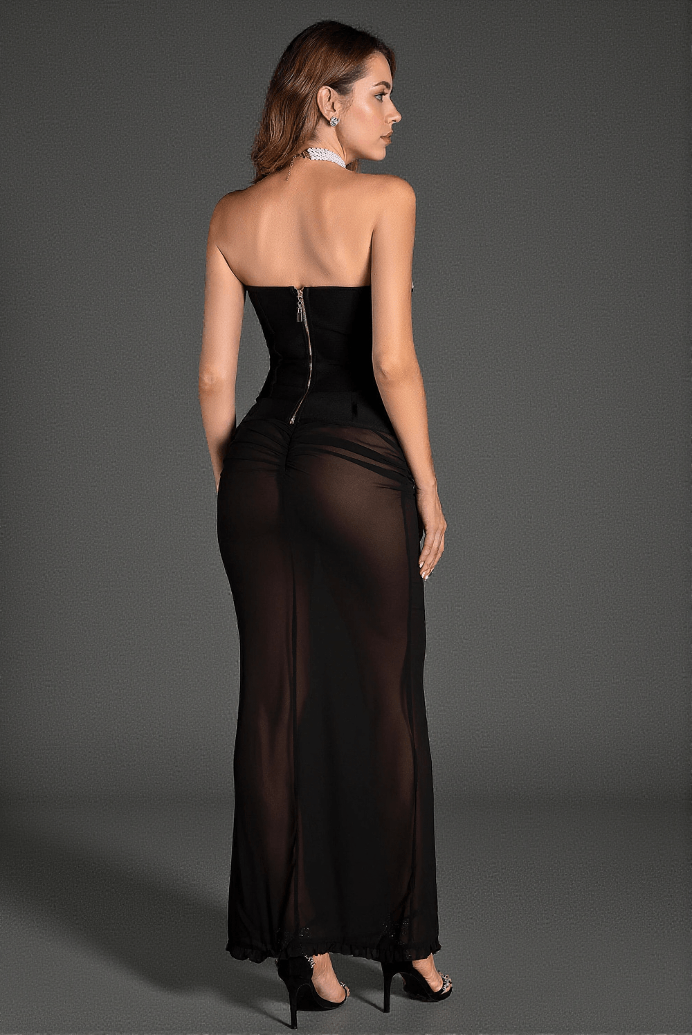 Christos Allure Strapless Corset Sheer Gown | Elegant Evening Maxi Dress