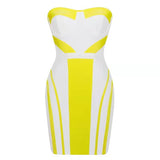 YELLOW AND WHITE STICHING BANDAGE DRESS