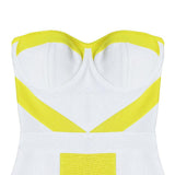 YELLOW AND WHITE STICHING BANDAGE DRESS