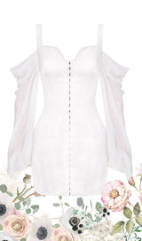 WHITE CORSET DRESS WITH BLOUSON SLEEVES