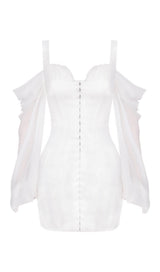 WHITE CORSET DRESS WITH BLOUSON SLEEVES