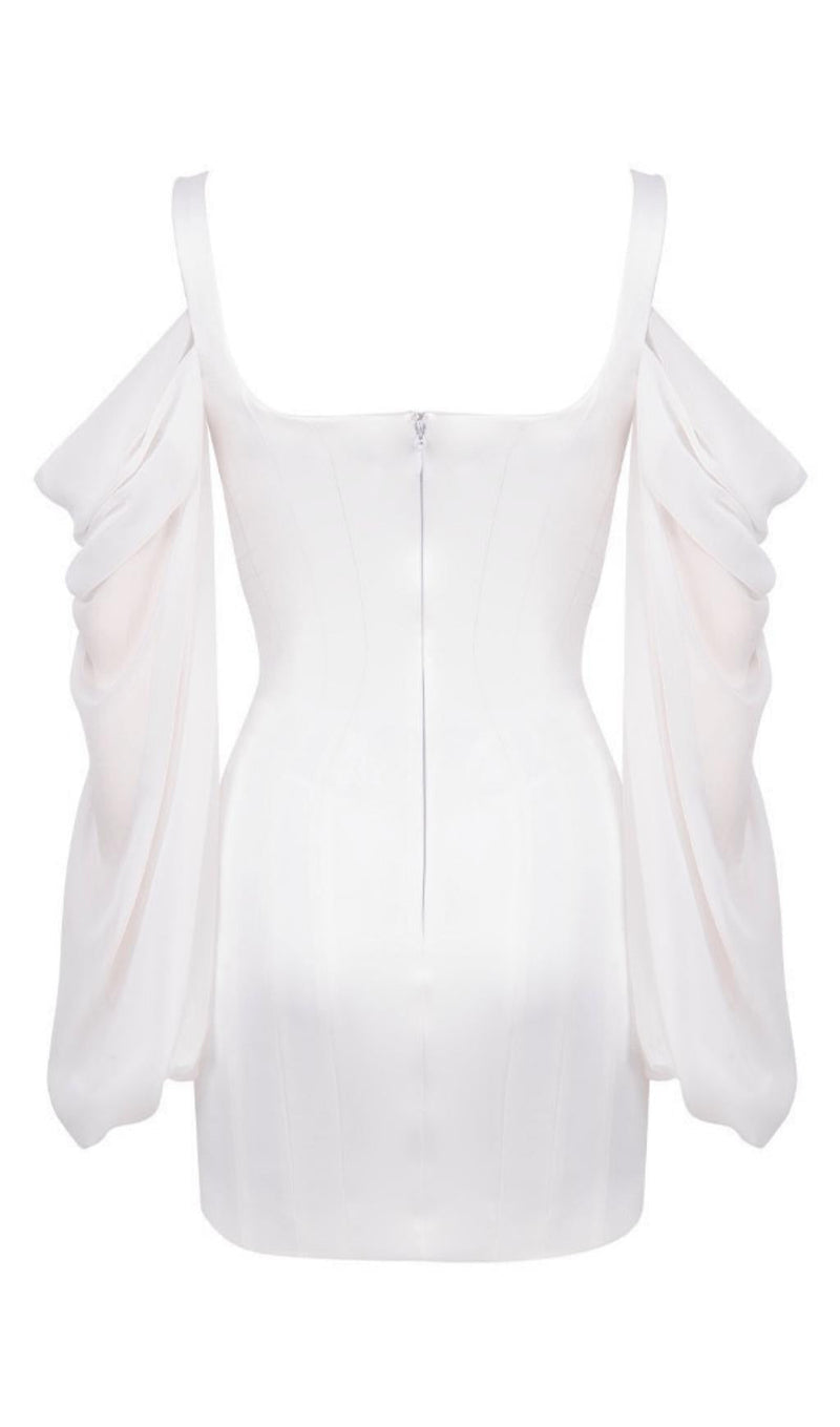 WHITE CORSET DRESS WITH BLOUSON SLEEVES