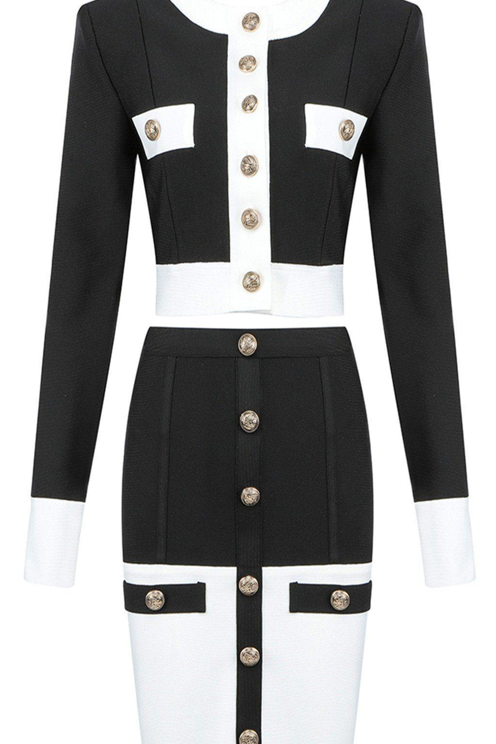 WHITE AND BLACK BANDAGE DRESS