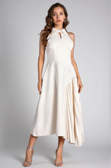 Debby White Halter Neck Pleated Semi Formal Dress