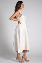 Debby White Halter Neck Pleated Semi Formal Dress