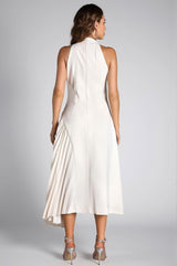 Debby White Halter Neck Pleated Semi Formal Dress