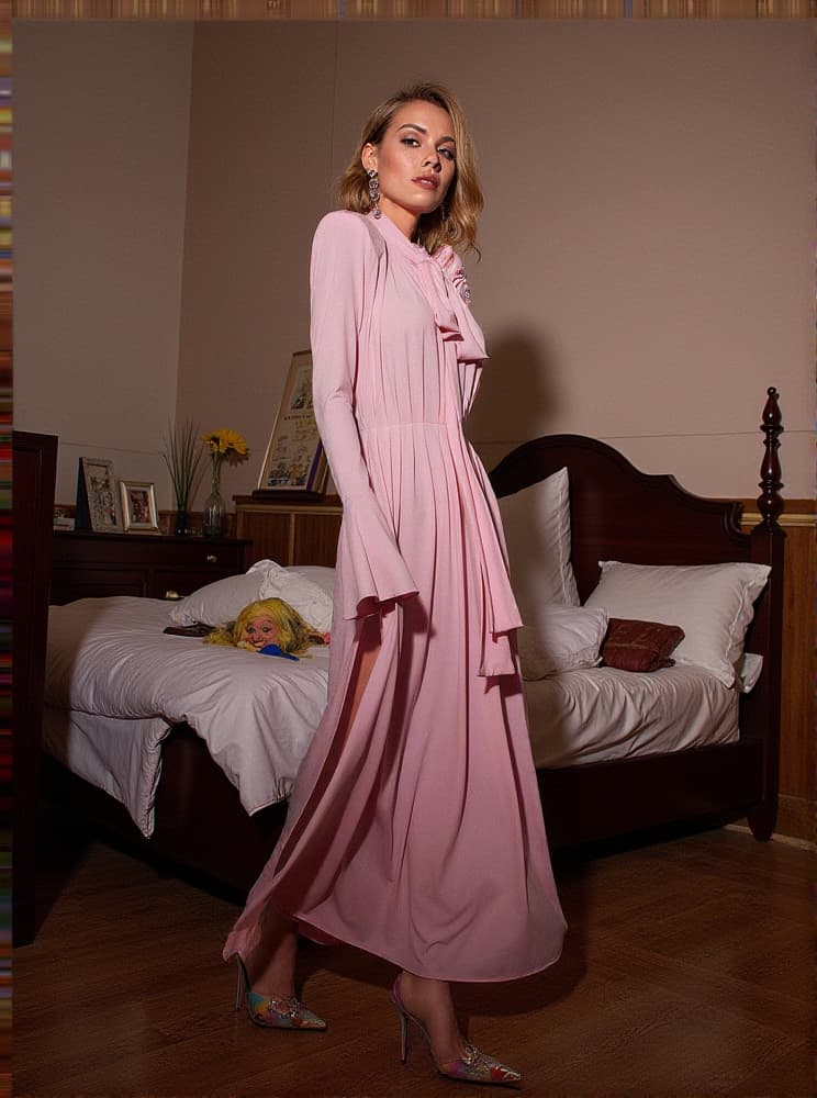 Benton Long Sleeve Flower Embellished Maxi Dress In Pink