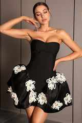 Karalatou Strapless 3D Flower Puffy Mini Dress