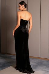 Electra Rhinestone Halter Neck Velvet High Slit Evening Dress