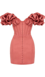 SATIN RUFFLE STRAPLESS MINI DRESS IN ROSE PINK