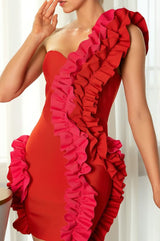 Banidi Red One-Shoulder 3D Pleated Dress