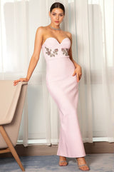 Kanelouli Pink Embroidered Bandage Evening Dress