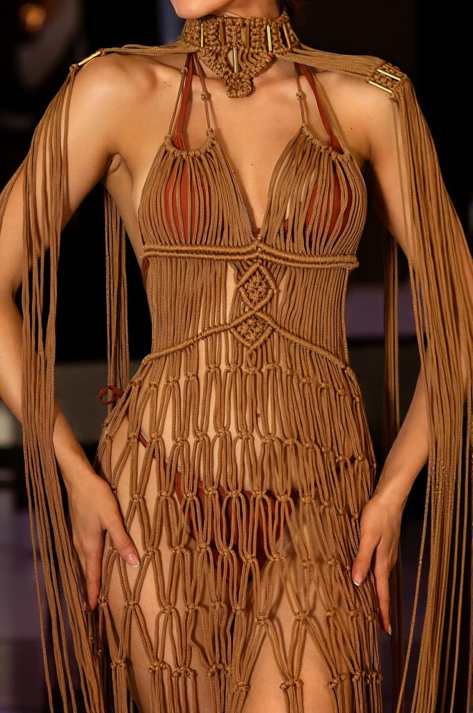 Vallellis Bohemian Brown Braided Fringe Cover Up Dress