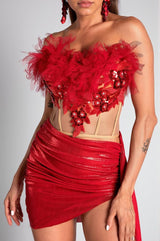 Pelagia Feather Corset Metallic 2 Piece Set