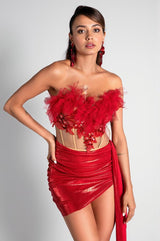 Pelagia Feather Corset Metallic 2 Piece Set