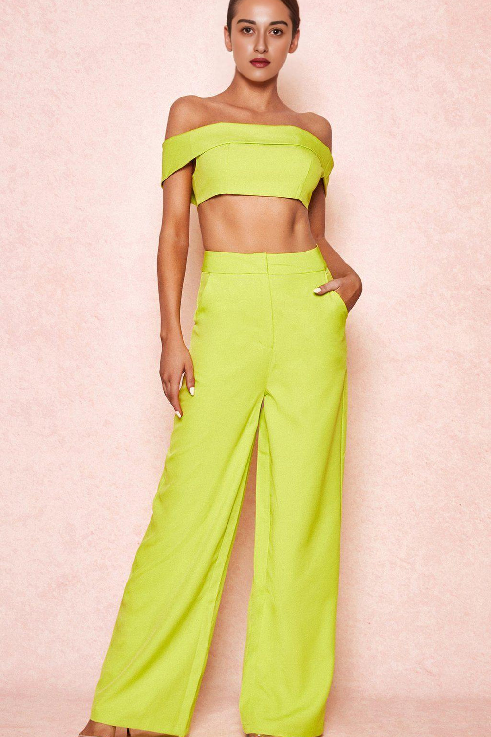 NEON GREEN WIDE LEG TROUSERS