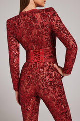 Embellished Lace Red Jumpsuit