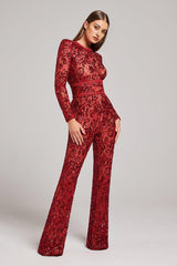 Embellished Lace Red Jumpsuit