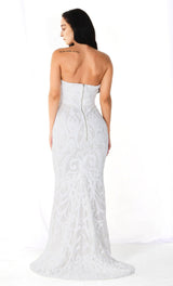 WHITE SEQUIN LACE STRAPLESS MAXI DRESS