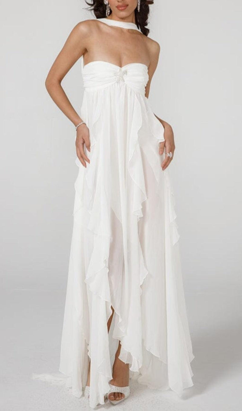 LACE IRREGULAR MAXI DRESS IN WHITE