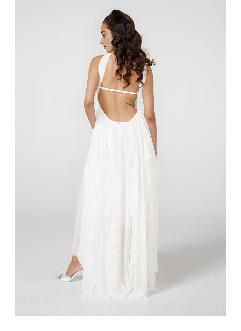 LACE IRREGULAR MAXI DRESS IN WHITE