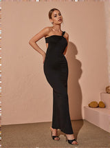 Emi One Shoulder Backless Maxi Dress In Black