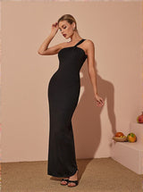 Emi One Shoulder Backless Maxi Dress In Black