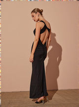 Emi One Shoulder Backless Maxi Dress In Black