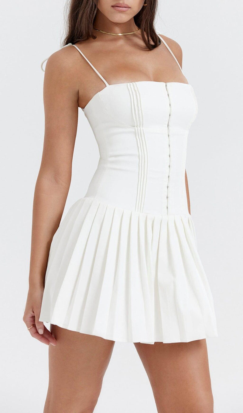 WHITE PLEATED MINI DRESS