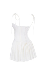 WHITE PLEATED MINI DRESS