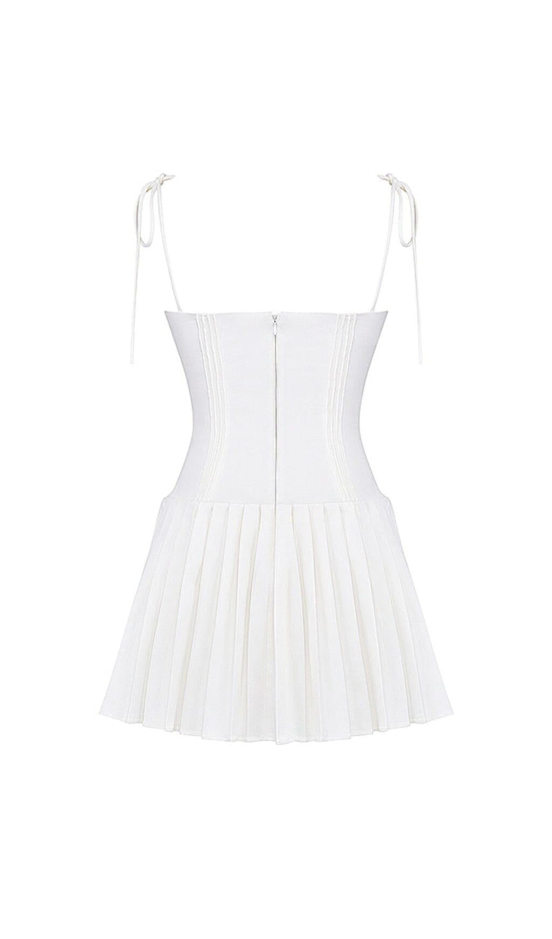 WHITE PLEATED MINI DRESS