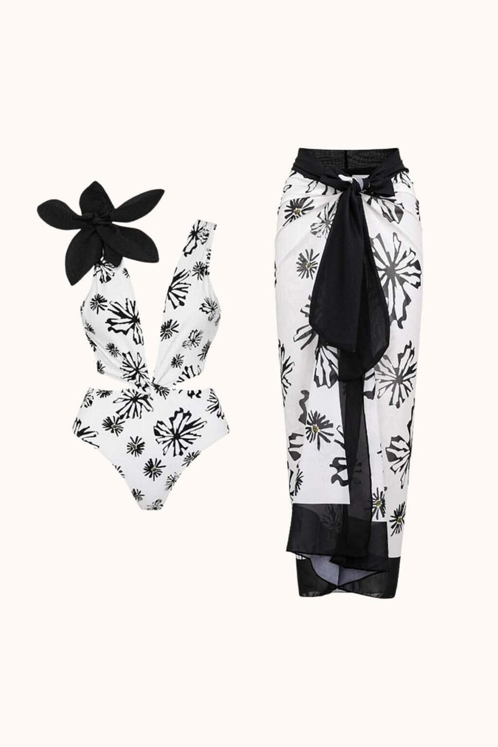 Aurea Flower Cutout Swimwear Two Piece Set