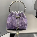 CRYSTAL EMBELLISHED BUCKET BAG IN PURPLE