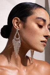 GOLD DIAMANTE TEARDROP TASSEL EARRINGS