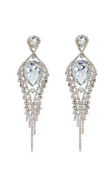 SILVER DIAMANTE TASSEL TEARDROP DROP EARRINGS