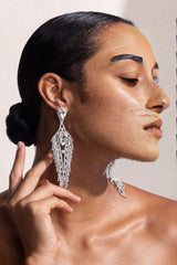 SILVER DIAMANTE TASSEL TEARDROP DROP EARRINGS