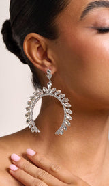 SILVER CRYSTAL ARCHED SHAPE DROP EARRINGS