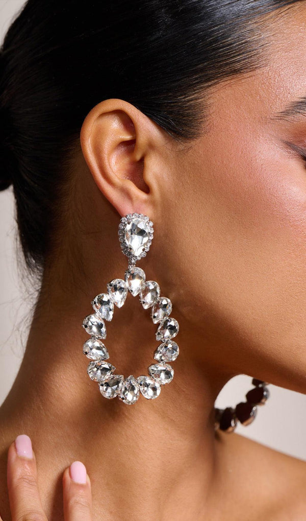 SILVER DIAMANTE TEARDROP EARRINGS