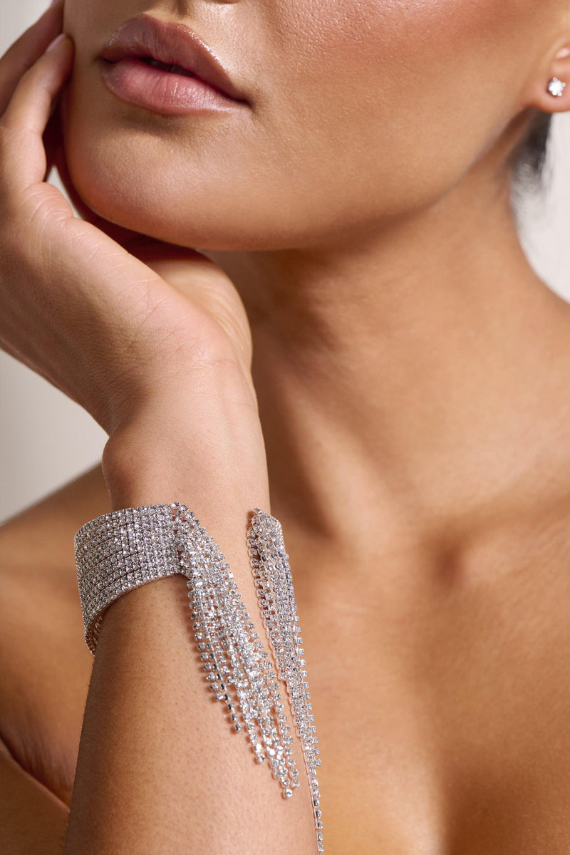 SILVER DIAMANTE TASSEL CUFF BRACELET