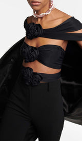 3D FLOWER-EMBELLISHED JUMPSUIT IN BLACK